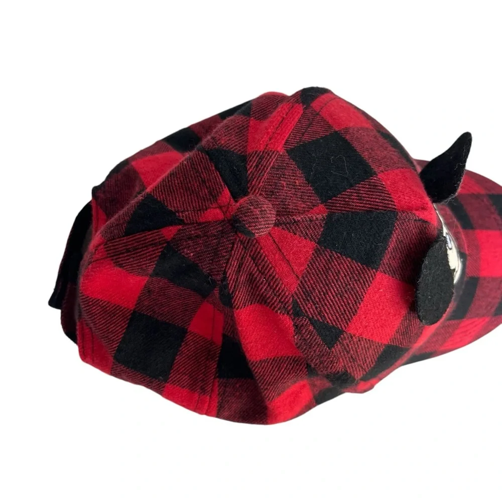 Disney Mickey Mouse Kid One Size Red Black Buffalo Plaid Adjustable Baseball Hat